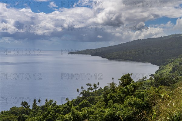 Overlook over the coastline of Taveuni, Fiji, South Pacific, Oceania