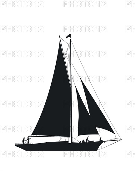 Sailing ship silhouette against white background, vector illustration