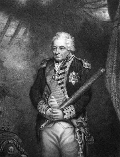 John Jervis, 1st Earl of St Vincent (1735-1823) on engraving from 1834. Admiral in the Royal Navy and Member of Parliament in the United Kingdom. Engraved by H.Robinson and published in Portraits of Illustrious Personages of Great Britain, UK, 1834