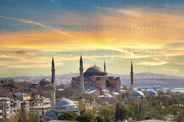 Sunny sunset over Hagia Sophia in Istanbul