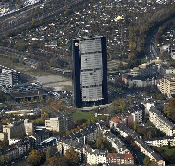 ARAG Tower, high-rise building of the ARAG insurance group in Düsseldorf Aerial view, state capital, North Rhine-Westphalia