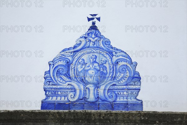 Historic azulejos painting at the church of Sao Lourenco de Matos near Almancil, Algarve, Portugal, Europe