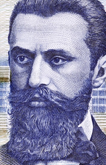 Theodor Herzl (1860-1904) on 10 Sheqalim 1988 Banknote from Israel. Jewish Austro-Hungarian journalist and the father of modern political Zionism and in effect the State of Israel