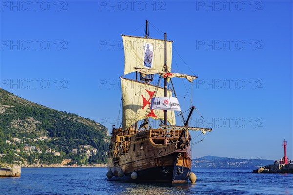 An antique ship taking tourists for cruise in Dubrovnik, Croatia, Europe