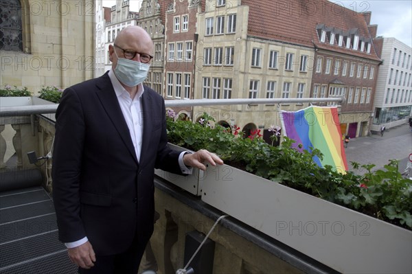 Münster's Lord Mayor Markus Lewe hoisted the rainbow flag at the Stadtweinhaus on 17 May 2021 to mark the International Day against Homo-, Bi-, Inter- and Transphobia