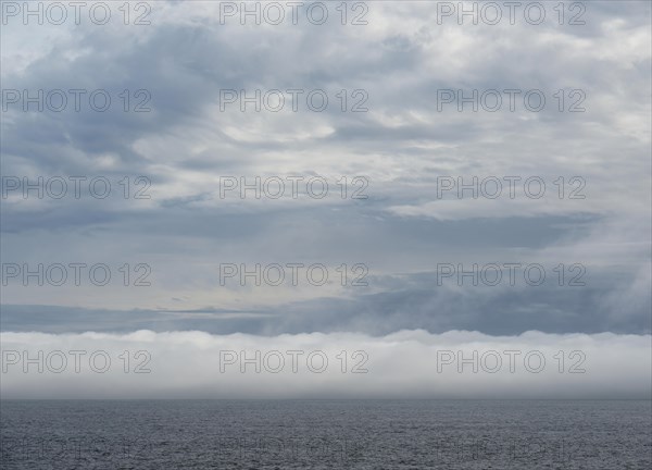 Off the west coast of Vancouver Island, a huge wall of fog has formed on the Pacific Ocean