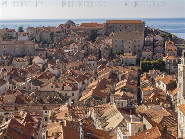 A panorama of a historic city with sunny rooftops and sea views, dubrovnik, Mediterranean Sea, Croatia, Europe