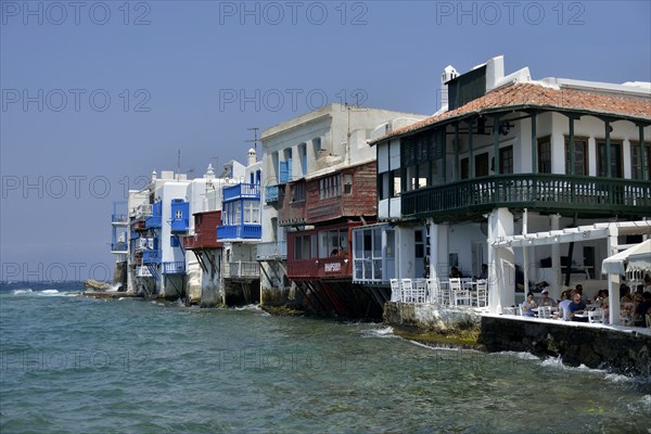 Former captain's houses of Little Venice, Chora or Mykonos Town, Mykonos, Cyclades, Greece, Europe