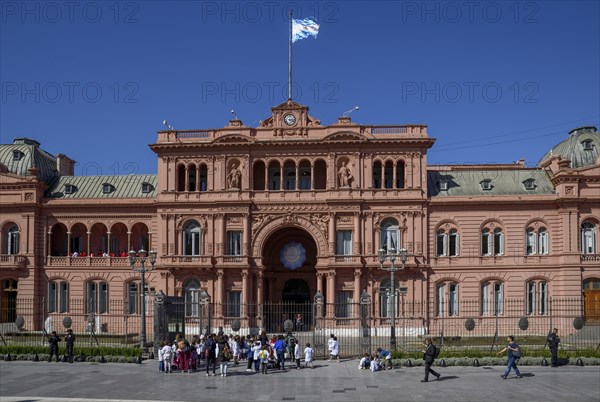 People in front of Casa Rosada, Palace of the President of Argentina, Plaza de Mayo, Montserrat district, Buenos Aires, Argentina, South America