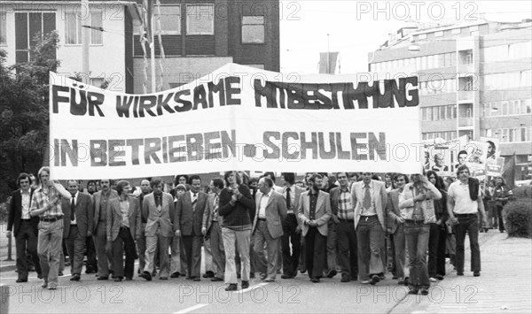 During the IV Federal Congress of the DKP-affiliated SDAJ, delegates demonstrated in Hanover on 19 May 1974 for their demands for co-determination and education, Germany, Europe