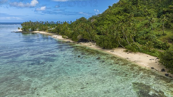 Aerial of the Lavena peninsula, Bouma National Park, Taveuni, Fiji, South Pacific, Oceania