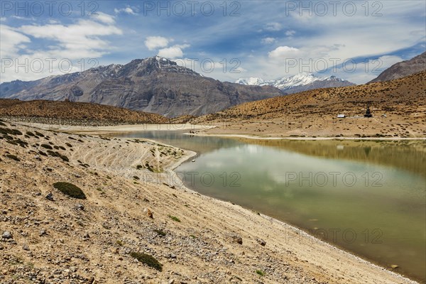 Dhankar lake in Himalayas. Spiti valley, Himachal Pradesh, India, Asia