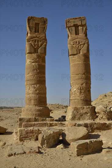 Columns, Temple of Hathor, Gebel Barkal, Karima, Northern state, Nubia, Sudan, Africa