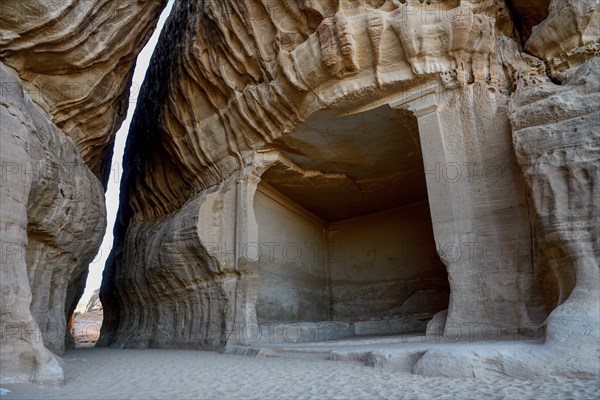 Diwan, rock-cut Nabataean cult site at Jabal Ithlib, Hegra or Mada'in Salih, AlUla region, Medina province, Saudi Arabia, Arabian Peninsula, Asia