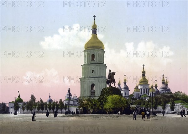 St. Sophia Cathedral, Kiev, Russia, Ukraine, c. 1890, Historic, digitally enhanced reproduction of a photochrome print of the period, Europe