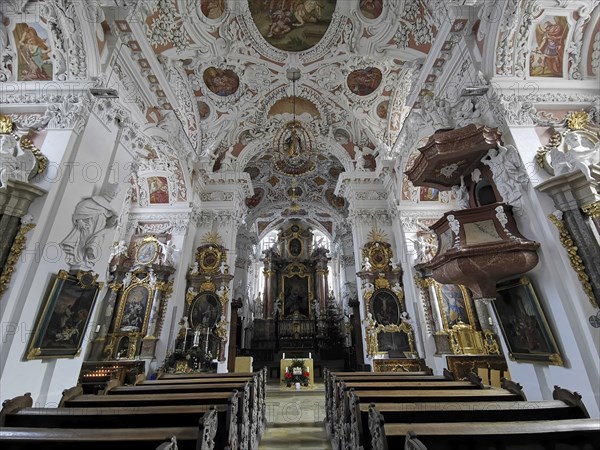 Interior of the collegiate church of Speinshart Monastery, abbey of the Premonstratensian Order, Neustadt an der Waldnaab district, Upper Palatinate, Bavaria, Germany, Europe