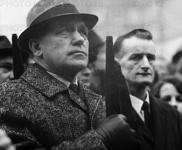 With black flags, miners of the Bismarck colliery and their relatives demonstrated against the closure of their colliery on 19 February 1966, Germany, Europe