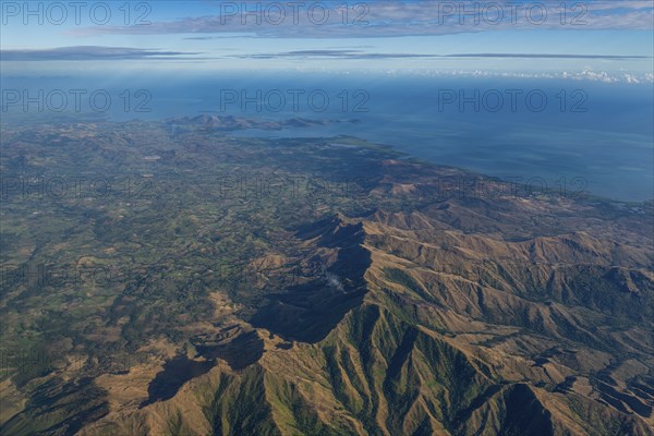 Aerial of the volcanic landscape, Viti Levu, Fiji, South Pacific, Oceania