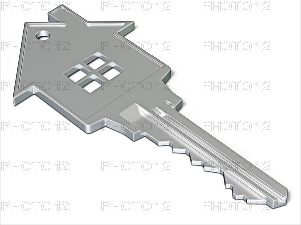 House safety rent real estate purchase concept, house shaped key isolated on white