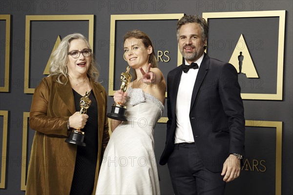 Carol Dysinger, Elena Andreicheva and Mark Ruffalo at the 92nd Academy Awards, Press Room held at the Dolby Theatre in Hollywood, USA on February 9, 2020., Los Angeles, California, USA, North America