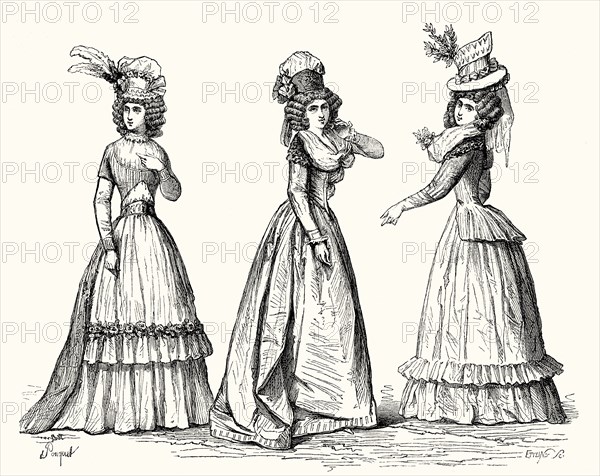 Women's fashion, 18th century, 1788, 1789, 1790