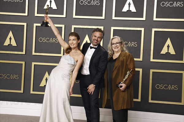 Carol Dysinger, Elena Andreicheva and Mark Ruffalo at the 92nd Academy Awards, Press Room held at the Dolby Theatre in Hollywood, USA on February 9, 2020., Los Angeles, California, USA, North America