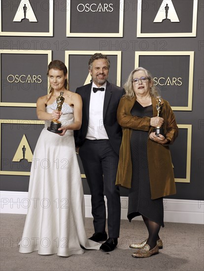 Carol Dysinger, Elena Andreicheva and Mark Ruffalo at the 92nd Academy Awards, Press Room held at the Dolby Theatre in Hollywood, USA on February 9, 2020., Los Angeles, California, USA, North America