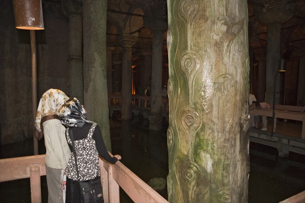 Tourists in Yerebatan Sarayi Cistern, Istanbul, Turkey, Asia