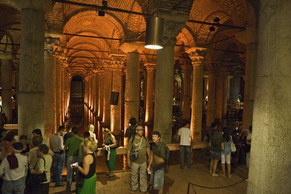 Tourists in Yerebatan Sarayi Cistern, Istanbul, Turkey, Asia