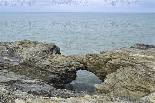 The eroded rock formation Le Trou du Diable at Saint-Hilaire-de-Riez, La Vendée, Pays de la Loire, France, Europe