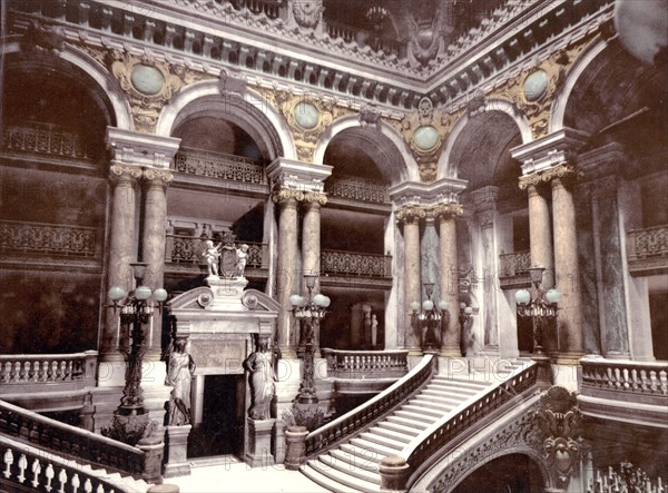 Staircase in the opera House, Paris, France, c. 1890, Historic, digitally restored reproduction from a 19th century original, Staircase in the opera House, France, 1890, Historic, digitally restored reproduction from a 19th century original, Europe