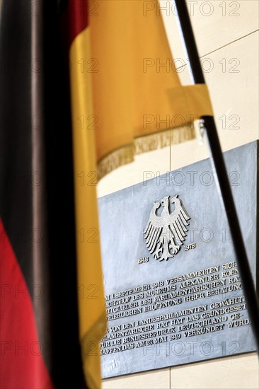 Commemorative plaque to the Parliamentary Council, Museum Koenig, Station Weg der Demokratie, Bonn, North Rhine-Westphalia, Germany, Europe