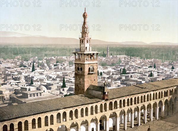 General view and Minaret of the Bride, Damascus, Holy Land, Syria, c. 1890, Historic, digitally restored reproduction from a 19th century original, General view and Minaret of the Bride, Damascus, Holy Land, Syria, 1890, Historic, digitally restored reproduction from a 19th century original, Asia