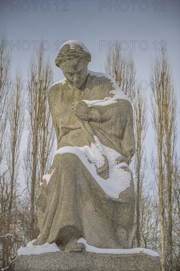 Statue of Mother Homeland, forecourt, Soviet memorial, winter, Treptower Park, Treptow, Treptow-Köpenick, Berlin, Germany, Europe