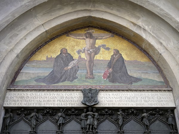 All Saint Church or Castle Church, Theses door where Martin Luther posted in Latin his 95 theses, Luther City Wittenberg, Saxony Anhalt, Germany, Europe