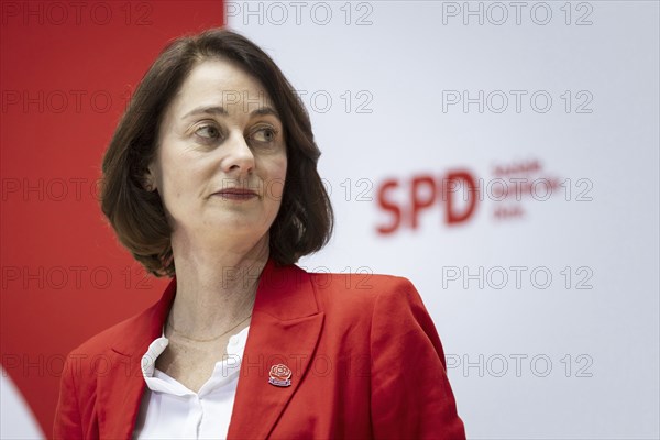 Katarina Barley, SPD lead candidate for the European elections, at a press conference in Berlin, 12 March 2024