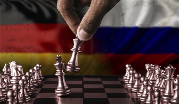 Political tension between Russia and Germany. Russia vs Germany flag on chessboard