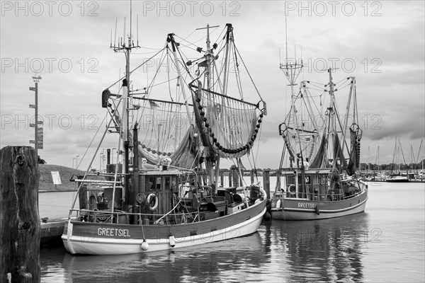 Crab cutter in the harbour, Greetsiel, East Frisia, Lower Saxony, Germany, Europe