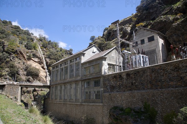 HEP electricity generation River Rio Poqueira gorge valley, High Alpujarras, Sierra Nevada, Granada Province, Spain, Europe