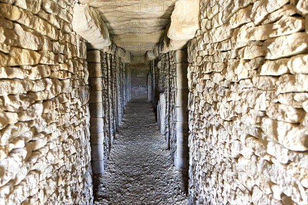 Modern-day neolithic style long Barrow burial chamber for storing cremation urns All Cannings, near Devizes, Wiltshire, UK