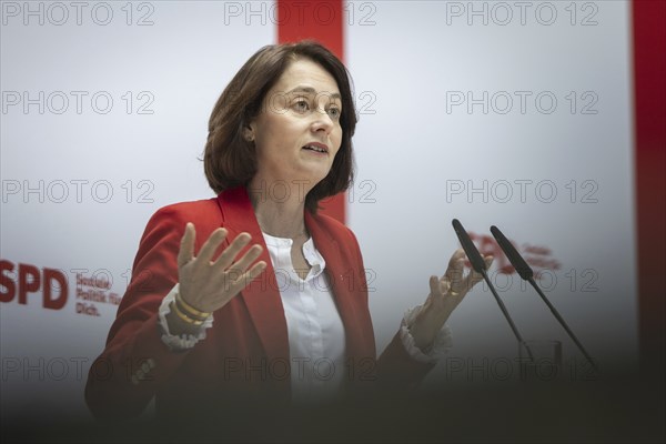 Katarina Barley, SPD lead candidate for the European elections, at a press conference in Berlin, 12 March 2024