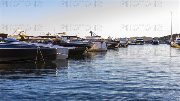 Luxury yachts in the harbour of Eivissa, Ibiza Town, Ibiza, Balearic Islands, Mediterranean, Spain, Europe