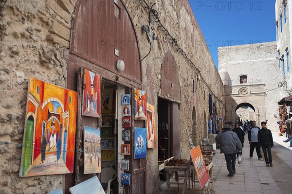 Alley with traders, old town, city centre, shadow, city trip, city trip, market, medina, house, building in Essouaira