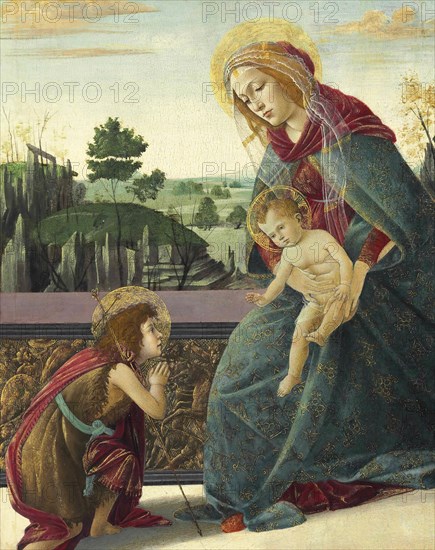 Madonna and Child with Young Saint John the Baptist, Madonna and Child with Young Saint John the Baptist, Painting by Sandro Botticelli (1 March 1445, 1510), one of the most important Italian painters and draughtsmen of the early Renaissance, Historic, digitally restored reproduction from an original, Record date not stated