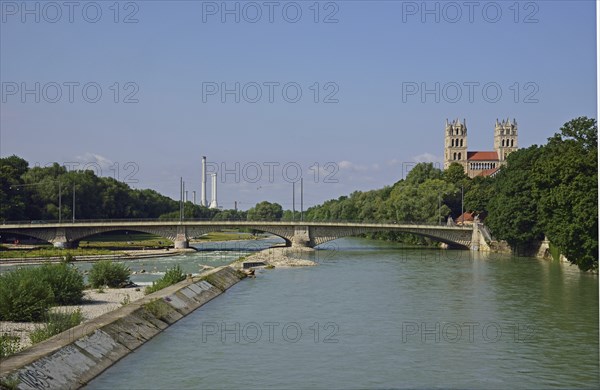 Europe, Germany, Bayer, Munich, Glockenbachviertel, Isar, Reichenbachbrücke, Church of St Maximilian, Hamburg, Hamburg, Federal Republic of Germany, Europe