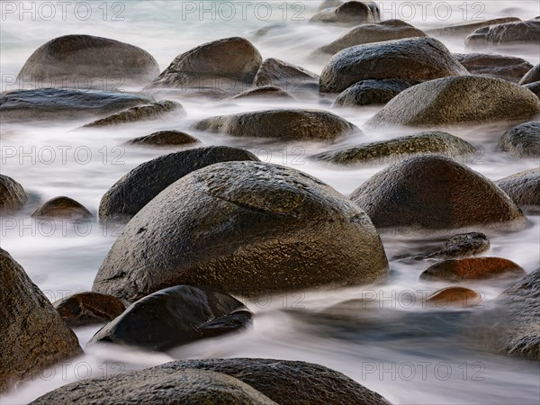 Close-up, rounded rocks on the beach at Utakleiv, Vestvågøya, Lofoten, Norway, Europe