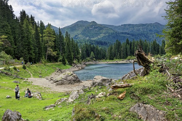 Obernberger See, mountain lake, landscape of the Stubai Alps, weather mood, cloud mood, Obernberg am Brenner, Tyrol, Austria, Europe