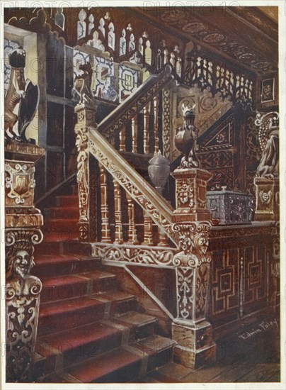 Furniture around the turn of the century 1900, Carved oak stairway, Godinton (1910, 1911), Carved oaken stairway, 1911) .jpg