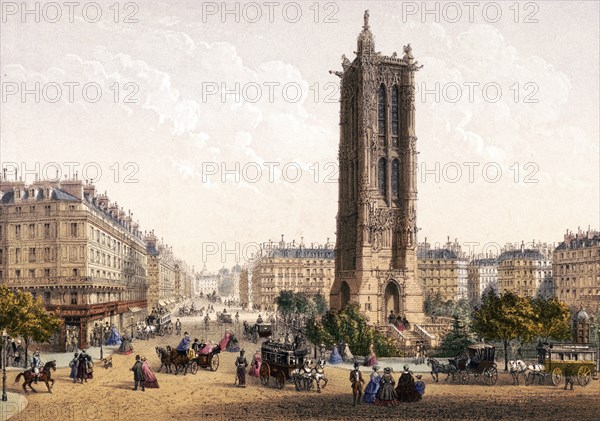 Tower of St James, Tour St Jacques, Paris around 1870, France, Historical, digitally restored reproduction from a 19th century original, Record date not stated, Europe