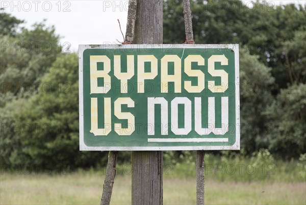 Bypass Us Now sign at Marlesford, Suffolk, England, UK